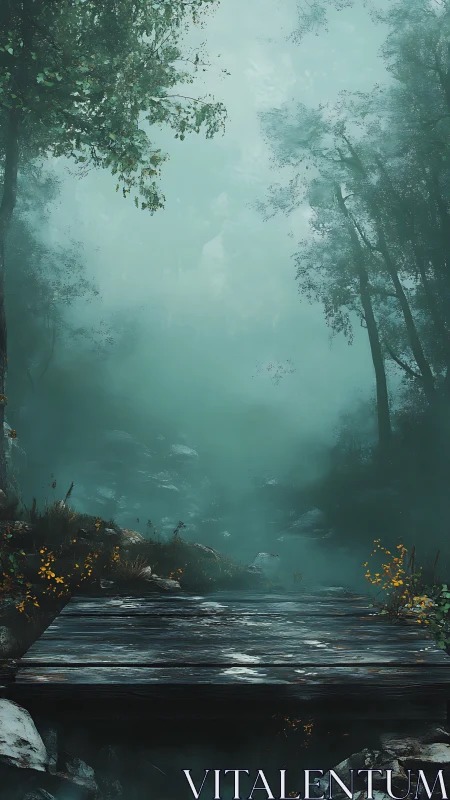 Misty Forest Path Where Stillness Whispers Magic.