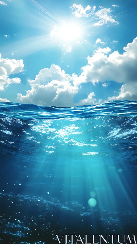 Sunlit ocean surface inviting you into calm blue wonder.