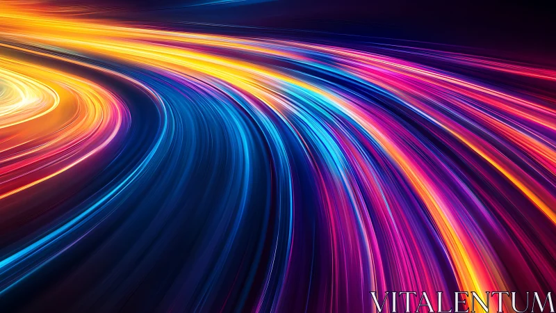 Neon light trails forming curved digital motion pathways.