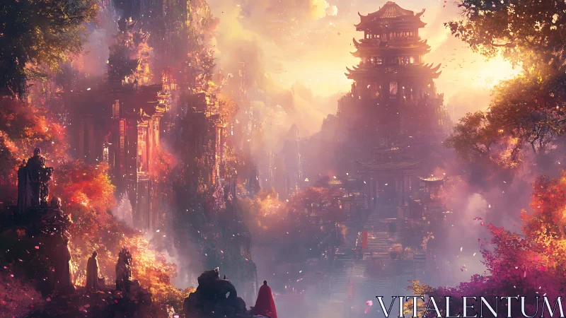 Golden mist unveils an ancient temple city among autumn peaks