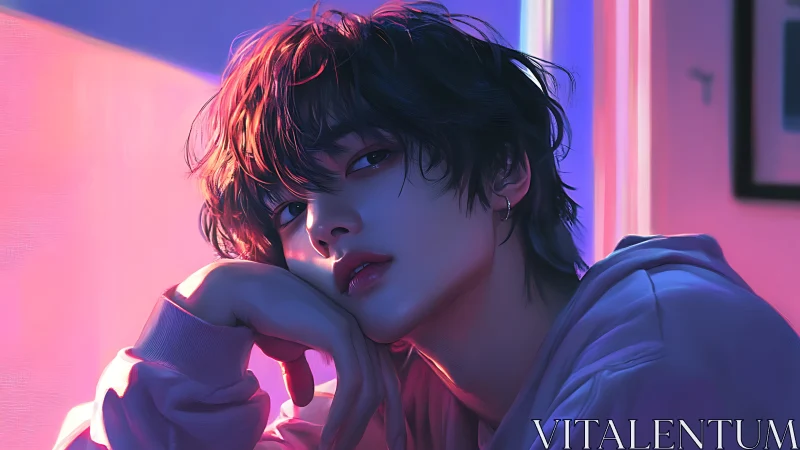 Soft neon glow around a dreamy, thoughtful portrait moment.