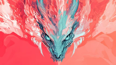 Centralized abstract dragon head rendered in cool and warm tones