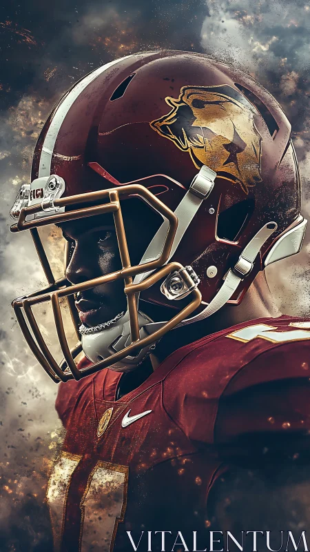 Side profile of gridiron player in maroon helmet and gear.