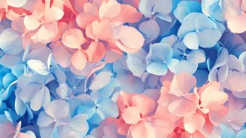 Layered Hydrangea Blooms in Pink and Blue Gradient