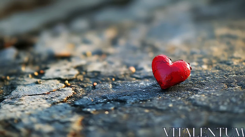 Ruby Heart Rests Against Time-Worn Asphalt