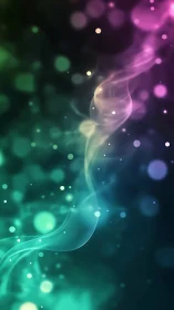 Colorful abstract smoke trail on blurred bokeh background.