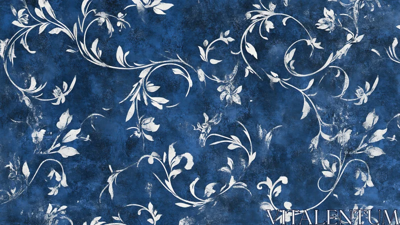 White floral flourishes over textured indigo background.