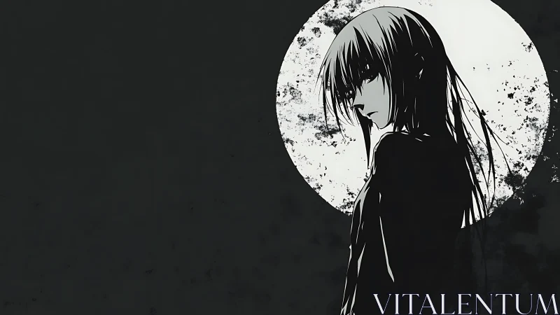 Solitary anime figure stands before distressed white circle