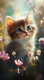Luminous Kitten Among Dream Blossoms.