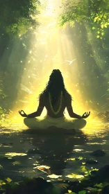 Forest yogi drinking sunlight in a river of quiet gold.