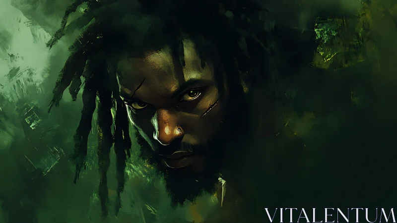 Digital painting portrait with chiaroscuro jungle atmosphere.