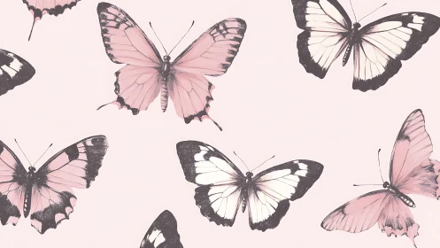 Soft pink butterfly pattern over pale minimal background.