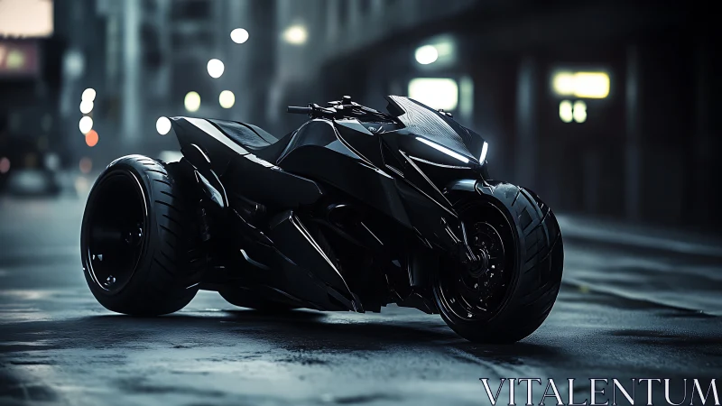 Midnight predator bike stalks neon-soaked urban streets.