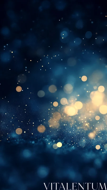 Defocused bokeh particle field in deep blue luminous space.