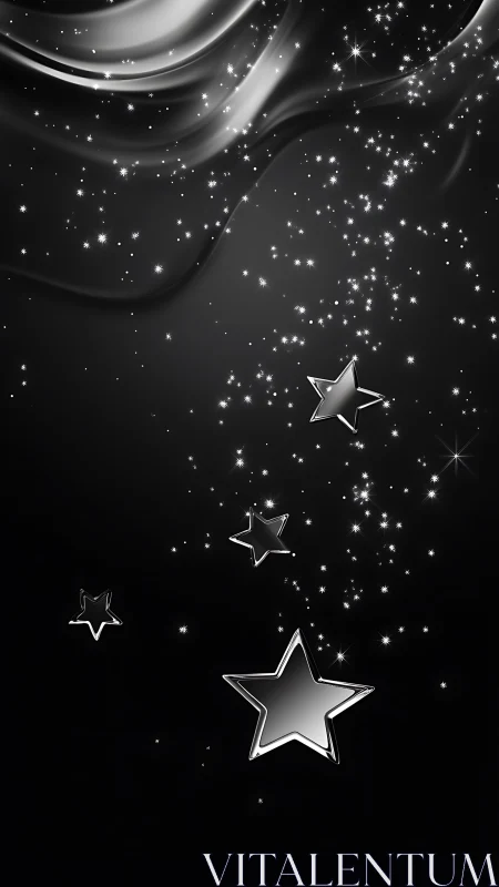 Gleaming silver stars drifting softly through night sky.