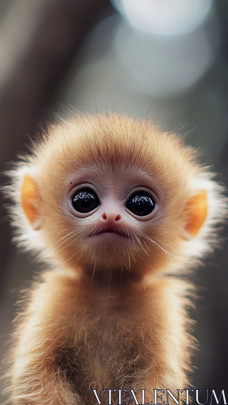 Infant monkey portrait with luminous fur and glassy gaze.