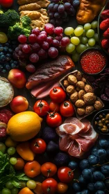 Photorealistic gourmet spread in vertical flat-lay composition.