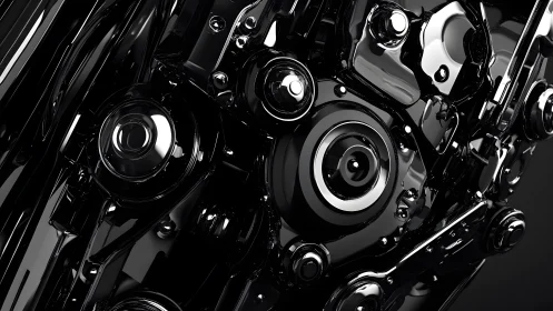 Futuristic Abstract Black Machine Close-Up in Glossy 3D Style.