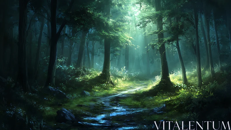 Enchanted Forest Path Glowing with Ethereal Light