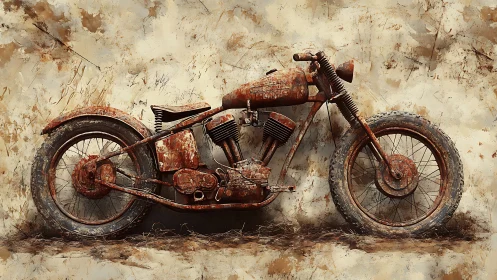 Rust-kissed relic motorcycle dreaming of lost highways.
