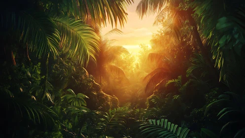 Golden Sunlight Pierces Lush Jungle Canopy