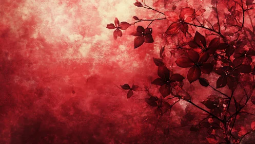 Red floral composition with gradated background texture.