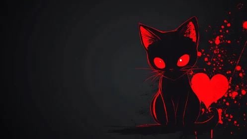 Luminescent Feline Figure with Neon Red Outline Against Dark Background