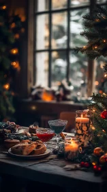 Candlelit holiday table glows warmly with winter treats