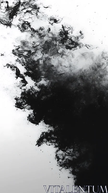 Monochrome ink turbulence dissolving into negative space.