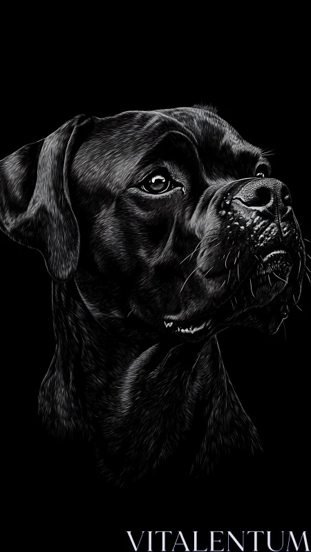 Black dog profile rendered in monochrome digital detail.