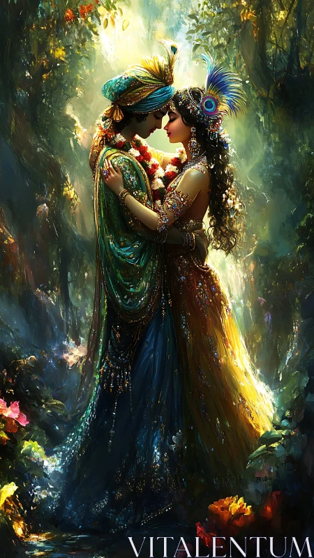 Radiant Couple Adorned in Peacock Feathers and Garden Light