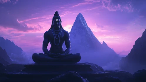 Shiva in twilight trance before a dreaming Himalayan peak.