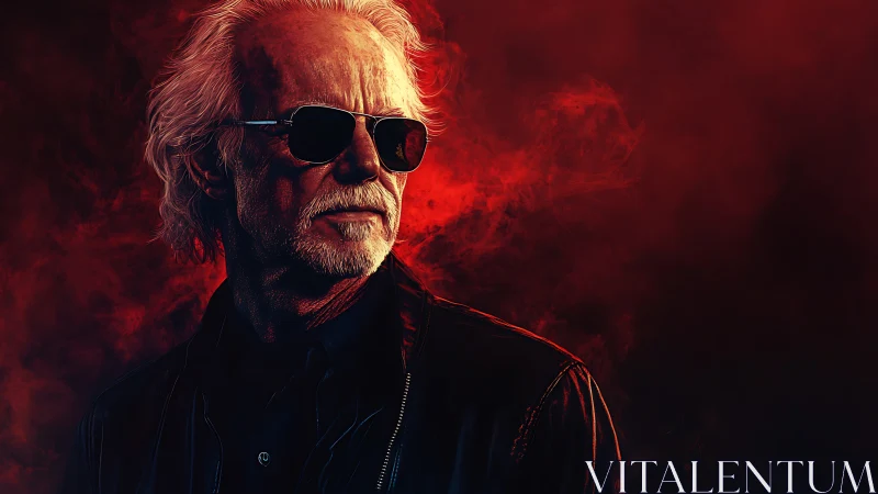 Cool, silver-haired rebel stands strong in glowing red haze