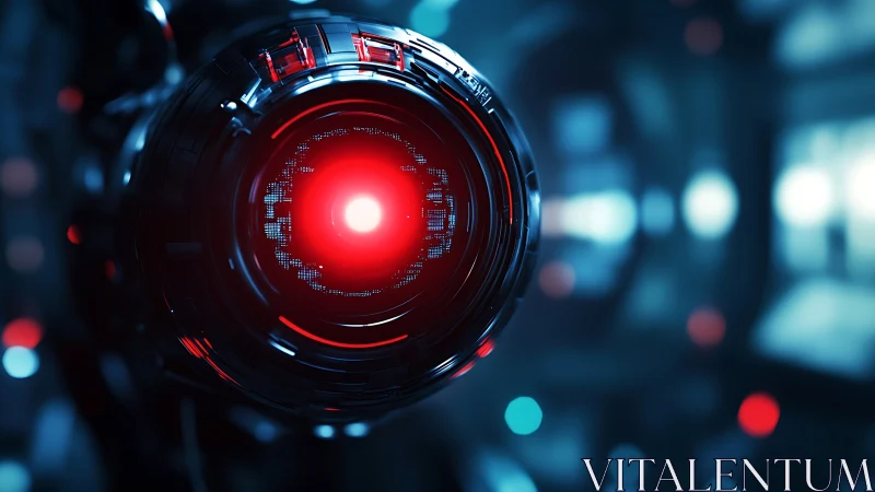 Close-up of illuminated red robotic optical sensor unit.