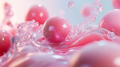 3D pearlescent spheres suspended in liquid wave dynamics.