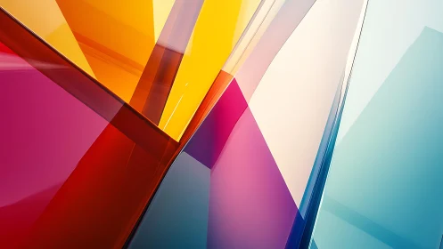 Abstract geometric composition with vibrant glass-like shapes.