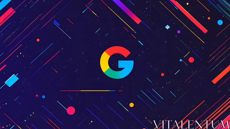 Colorful letter G glows amid playful neon space lines