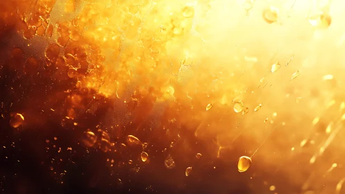 Golden Liquid Bubbles with Light Refraction and Bokeh