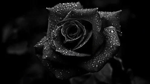 Macro study of dewy black rose petals with high-contrast tonality