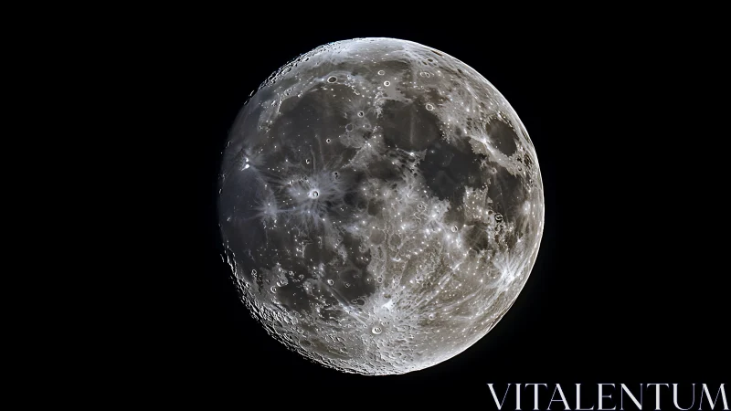 High-contrast lunar close-up with crater-rich surface detailing.