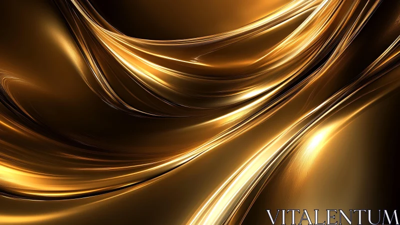 Flowing golden abstract waves with metallic shine digital art.