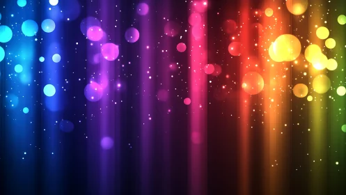 Vibrant Abstract Rainbow Light Bokeh Background in Digital Art Style.