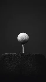 Monochrome golf ball on tee isolated in high-contrast studio