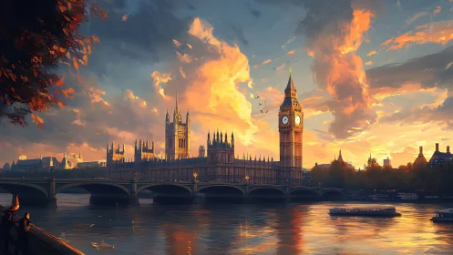 Golden London sunset wraps Big Ben in gentle river light