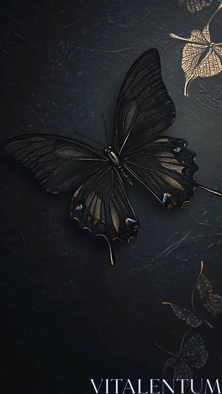 Midnight obsidian butterfly with molten gold wing glimmers.