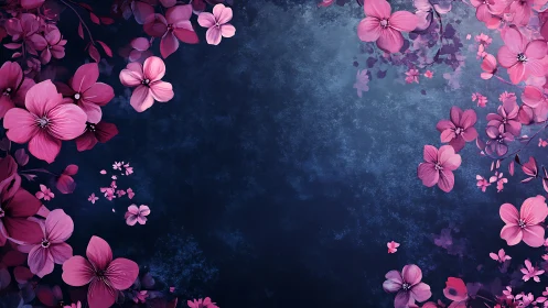Pink Flowers on Dark Blue Textured Background.