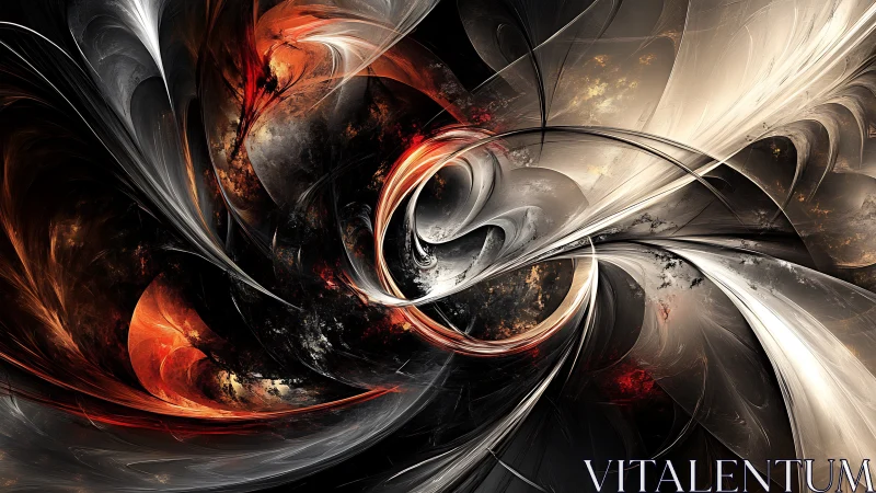 Swirling cosmic embers in a storm of silver and shadow.