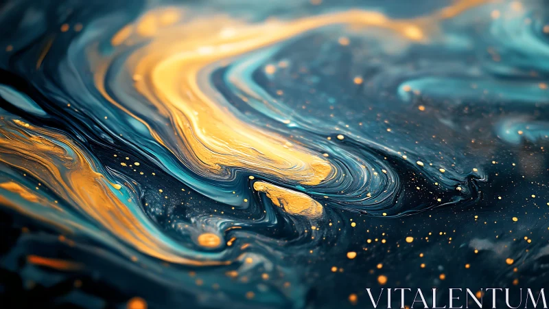 Swirling teal and gold liquid patterns suggest cosmic energy flow