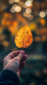 Macro optical study of a hand-held autumn beech leaf specimen.