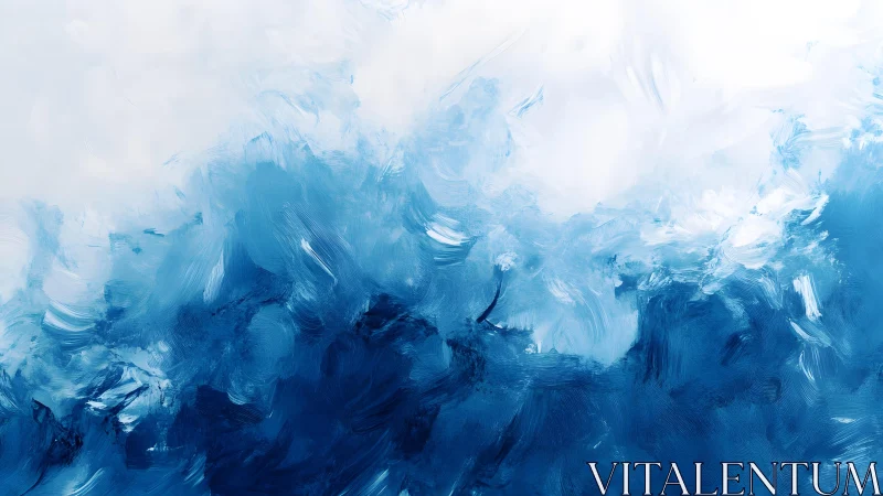 Abstract blue ocean waves painting with expressive brushstrokes.